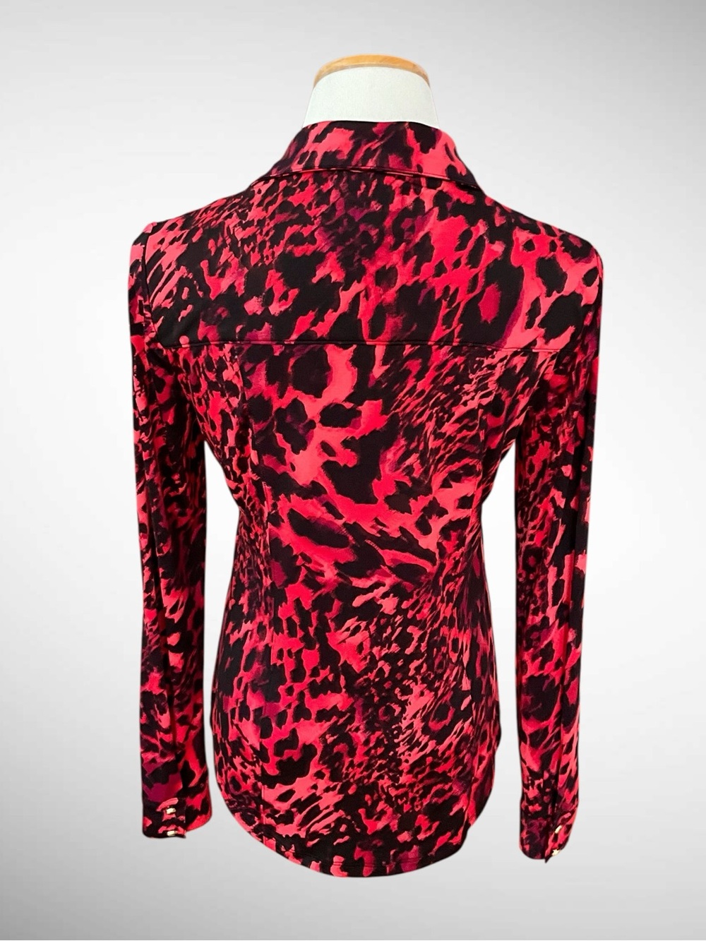 Cache Vintage Buttondown Red Leopard Print Blouse Long Sleeves - Picture 3 of 11
